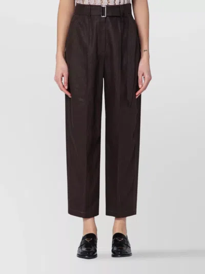 Brunello Cucinelli Linen Trousers With Belt Loops And Pockets In Brown