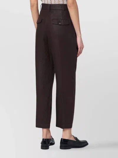 Brunello Cucinelli Linen Trousers With Belt Loops And Pockets In Brown