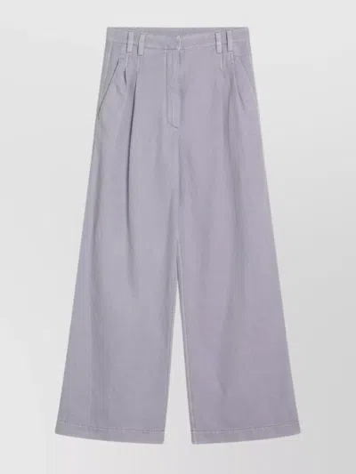 Brunello Cucinelli Violet Pants With Monil Detail On The Loop And Wide Leg In Cotton And Linen Blend Woman In Gray