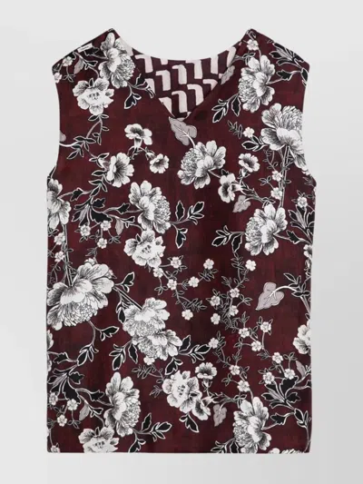 Max Mara Reversible Silk Camisole Top With Floral Pattern In Burgundy