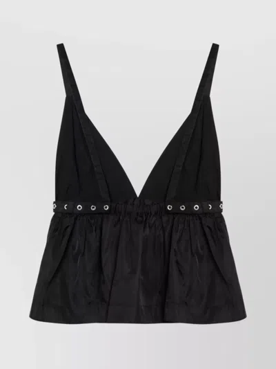 Ganni Duchess Top With Adjustable Straps And Eyelet Detailing In Black