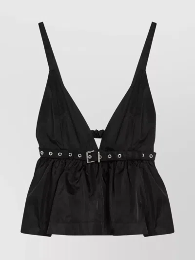 Ganni Duchess Top With Adjustable Straps And Eyelet Detailing In Black