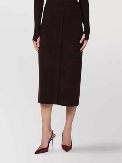 Victoria Beckham Brown Midi Skirt In Wool Blend In Black