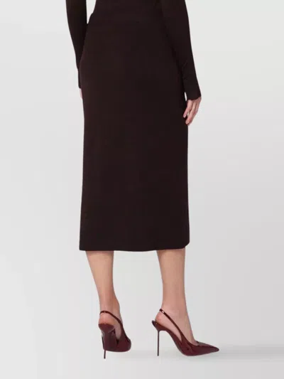 Victoria Beckham Brown Midi Skirt In Wool Blend In Black