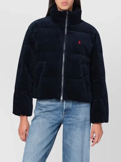Polo Ralph Lauren Navy Blue Corduroy Puffer Jacket In Blue