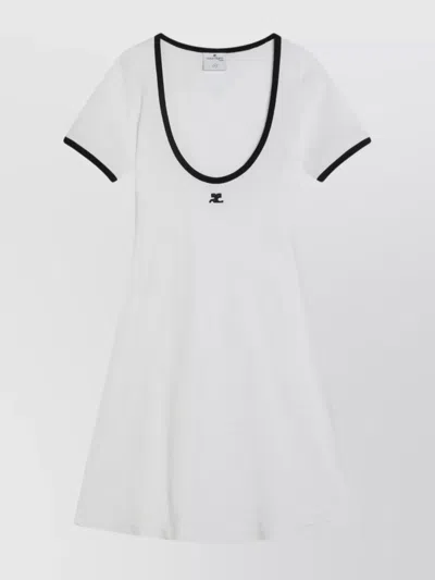 Courrèges Black/white Mini Dress In Cotton In White