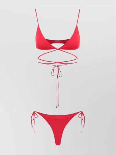 Attico Adjustable Strap Triangle Bikini Set In Red