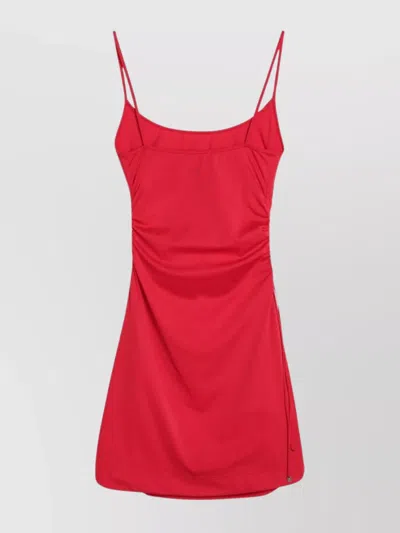 Attico Mini Length Ruched Detailing Side Slit Strappy Beach Cover Up In Red