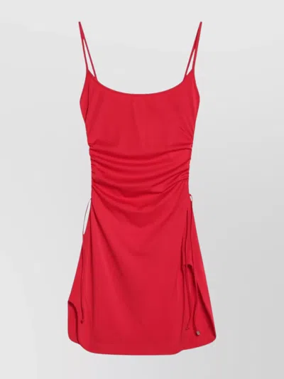 Attico Mini Length Ruched Detailing Side Slit Strappy Beach Cover Up In Red