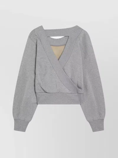 Attico Logo Sweatshirt With Crossed Neckline And Open Back In Gray
