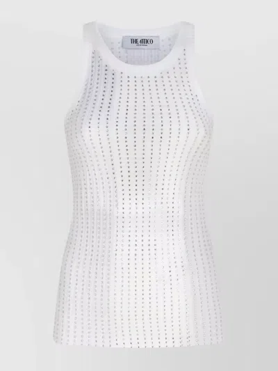 Attico White Tank Top With Rhinestones In Grey