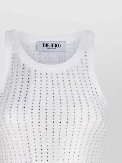 Attico White Tank Top With Rhinestones In Grey