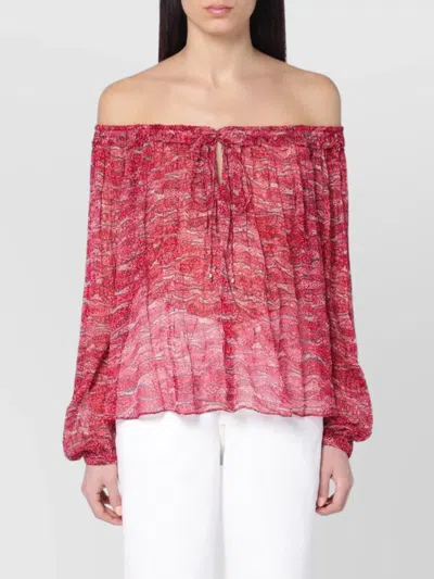 Isabel Marant Étoile Off-the-shoulder Printed Top Lightweight Fabric In Red
