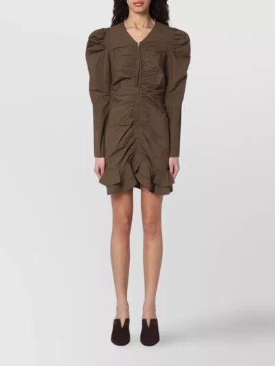 Isabel Marant Étoile Briali Mini Dress With Green Khaki Zip In Brown