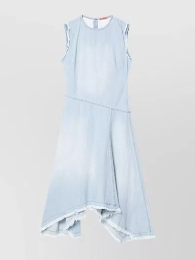 Acne Studios Denim Dress Asymmetric Sleeveless Frayed Hem In Blue