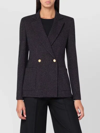 Harris Wharf London Brown And Blue Check Double-breasted Wool Jacket In Black