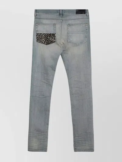 Amiri Leopard Print Distressed Jeans Five-pocket Style In Gray