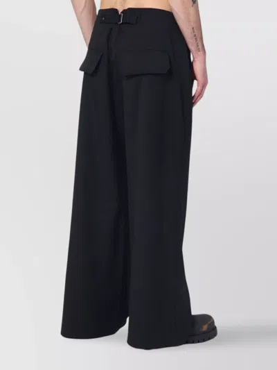 Entire Studios Wide Wool Blend Trousers With Pleated Front In Black