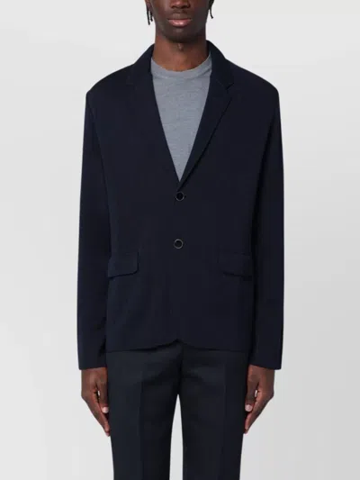 Lardini Navy Single-breasted Knitted Jacket In Blue