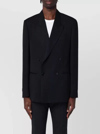 Lardini Structured Double Breasted Jacket With Notched Lapels In Black