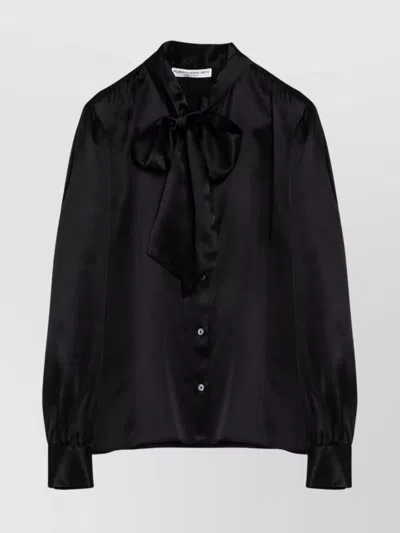 Alessandra Rich Black Silk Shirt With Bow In Black