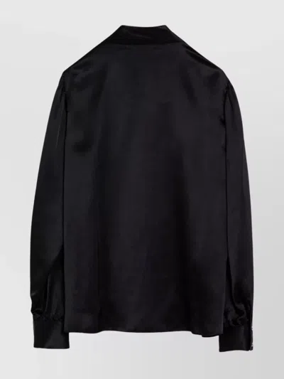 Alessandra Rich Black Silk Shirt With Bow In Black