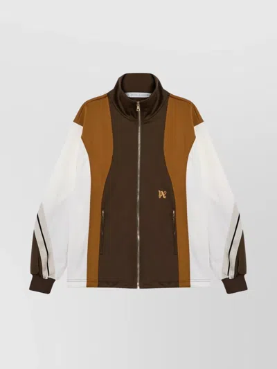 Palm Angels Colorblocked Logo Track Jacket In Brown