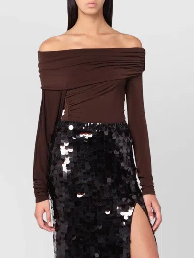 The Andamane Top With Bare Shoulders In Brown Jersey In Brown