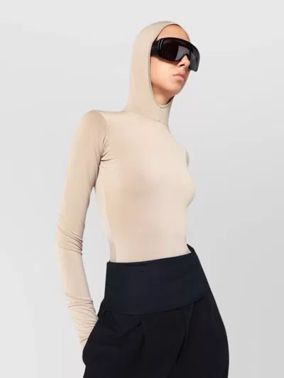 Darkpark Billie Long-sleeved Fitted Top With Hood In Neutral