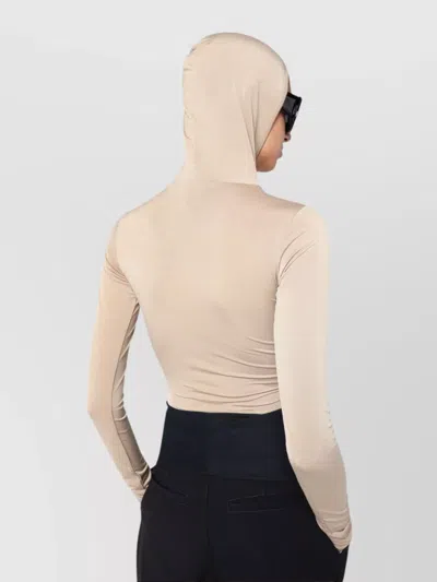 Darkpark Billie Long-sleeved Fitted Top With Hood In Neutral
