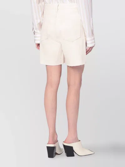 Frame Denim Bermuda Shorts With Back Pockets And Frayed Hem In White