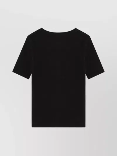 Anine Bing Ribbed Texture Short Sleeved T Shirt With Button Detailing In Black