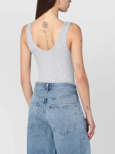 Anine Bing Ribbed Bodysuit Scoop Back In Blue