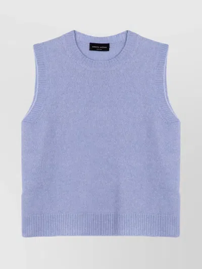 Roberto Collina Sleeveless Crew Neck Ribbed Hem Waistcoat In Blue