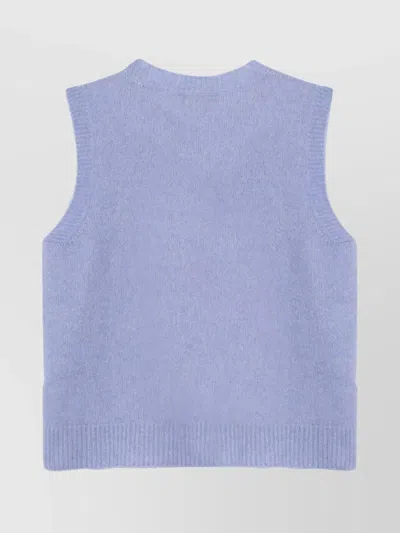 Roberto Collina Sleeveless Crew Neck Ribbed Hem Waistcoat In Blue