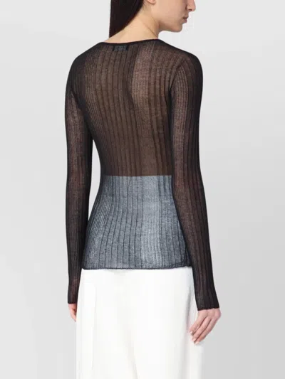 Roberto Collina Sheer Fabric Round Neck Ribbed Texture In Black