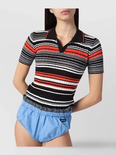 Roberto Collina Striped Polo Shirt In Cotton Blend In Multi