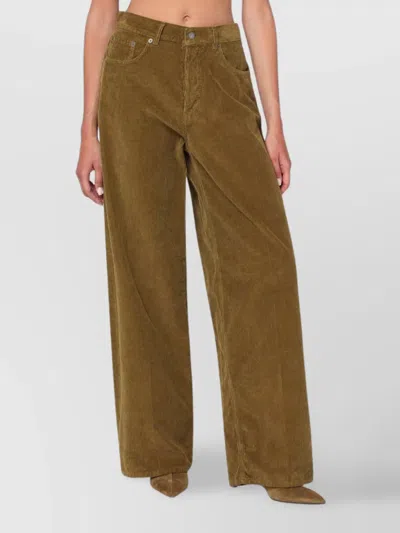 Haikure Wide Corduroy Trousers With Pockets And Belt Loops In Brown