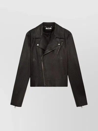 1989 Studio Braided Leather Biker Jacket With Embroidered Logo In Black