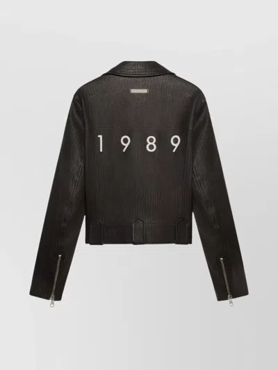 1989 Studio Braided Leather Biker Jacket With Embroidered Logo In Black