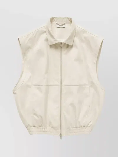 1989 Studio Light Cream Gabardine Zip Up Vest In Neutral