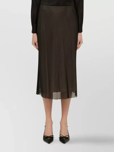 Vince Viscose A-line Midi Skirt With Sheer Overlay In Brown