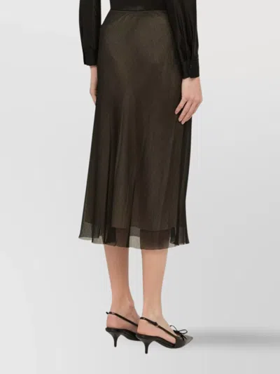 Vince Viscose A-line Midi Skirt With Sheer Overlay In Brown