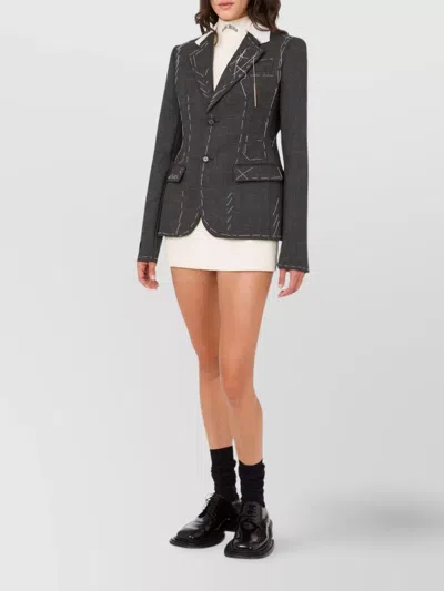 Moschino Embroidered Wool Canvas Jacket With Notch Lapel In Gray