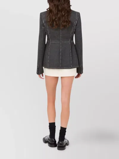 Moschino Embroidered Wool Canvas Jacket With Notch Lapel In Gray
