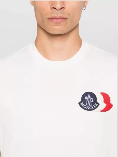 Moncler Ivory Cotton Tricolour Logo T-shirt In White