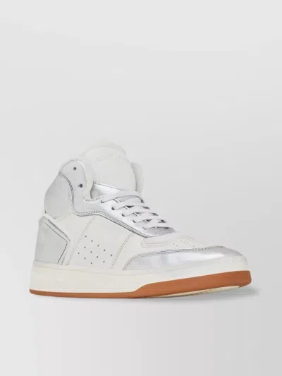 Saint Laurent Leather Perforated High-top Trainers In Metallic