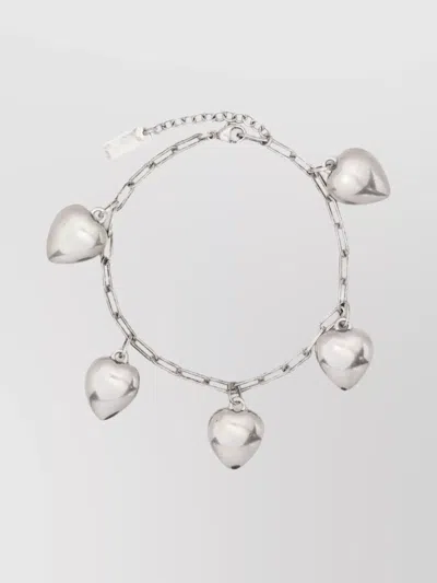 Saint Laurent Heart Charm Chain Link Bracelet In Metallic