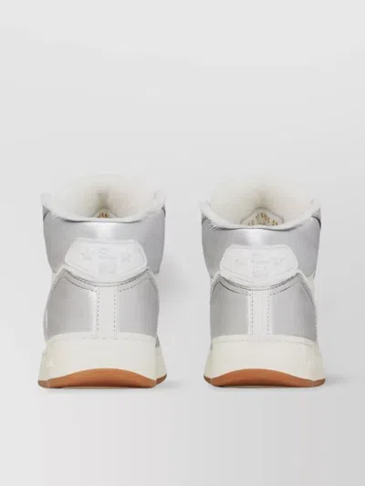 Saint Laurent Leather Perforated High-top Trainers In Metallic