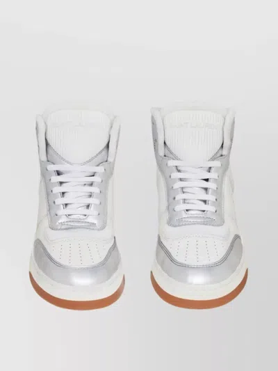 Saint Laurent Leather Perforated High-top Trainers In Metallic